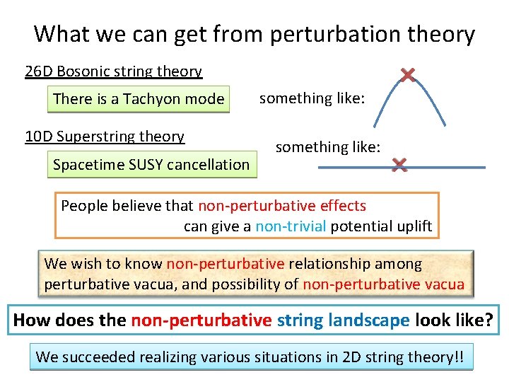 What we can get from perturbation theory 26 D Bosonic string theory There is
