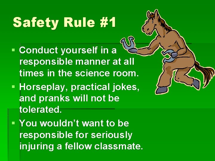 Safety Rule #1 § Conduct yourself in a responsible manner at all times in