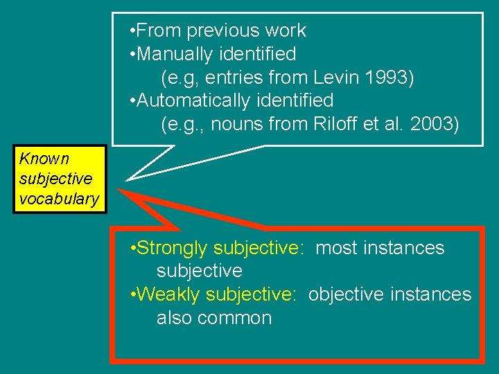  • From previous work • Manually identified (e. g, entries from Levin 1993)