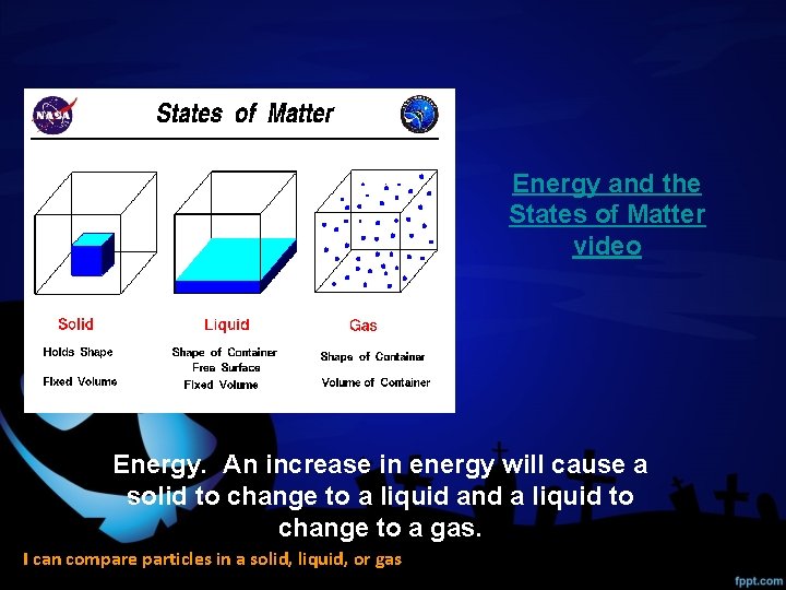 Energy and the States of Matter video Energy. An increase in energy will cause