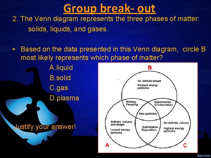 Group break- out 2. The Venn diagram represents the three phases of matter: solids,