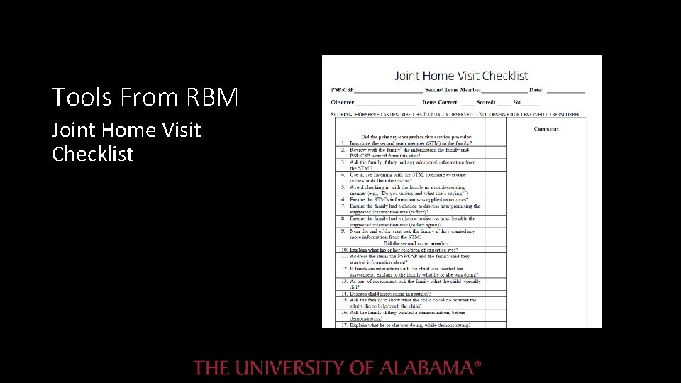 Tools From RBM Joint Home Visit Checklist Tools From RBM Joint Home Visit Checklist