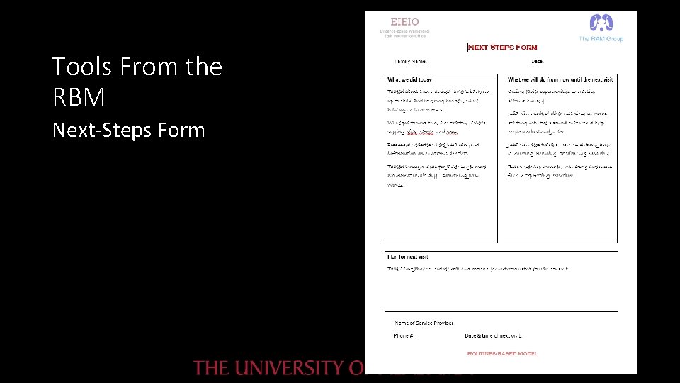 Tools From the RBM Next-Steps Form Tools From the RBM Next-Steps Form