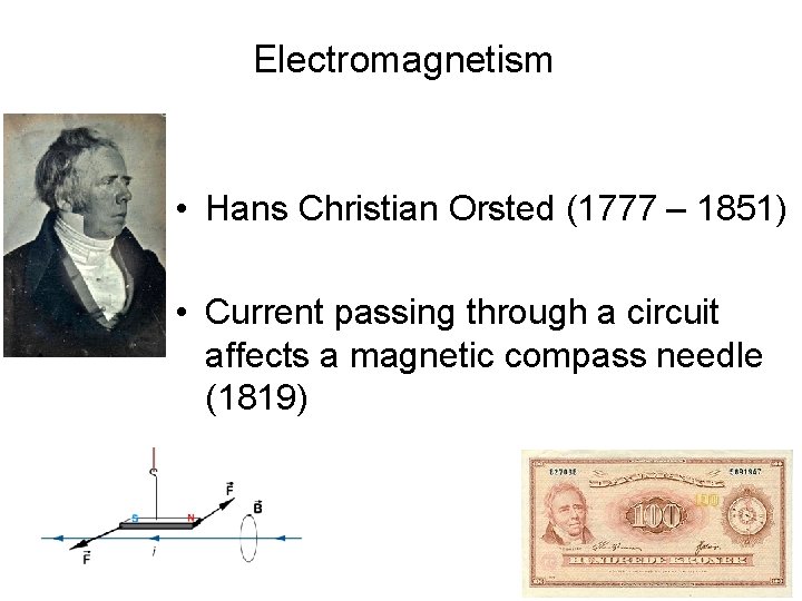 Electromagnetism • Hans Christian Orsted (1777 – 1851) • Current passing through a circuit