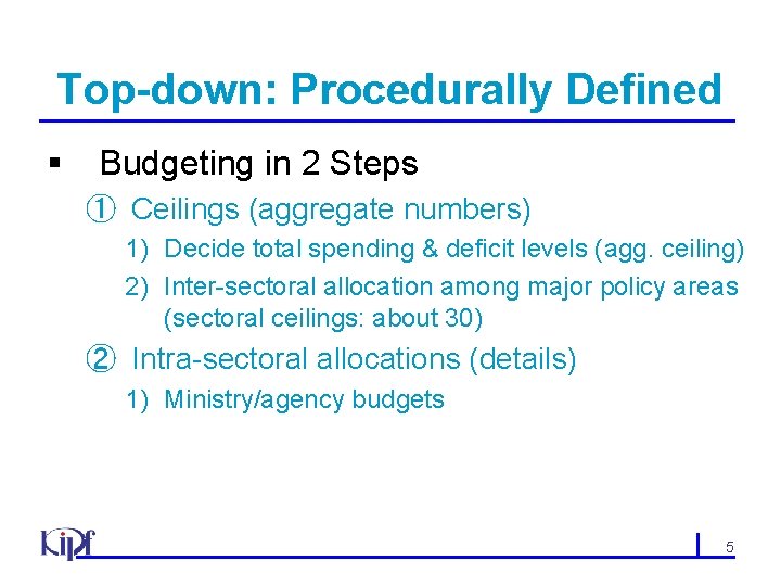 Top-down: Procedurally Defined § Budgeting in 2 Steps ① Ceilings (aggregate numbers) 1) Decide