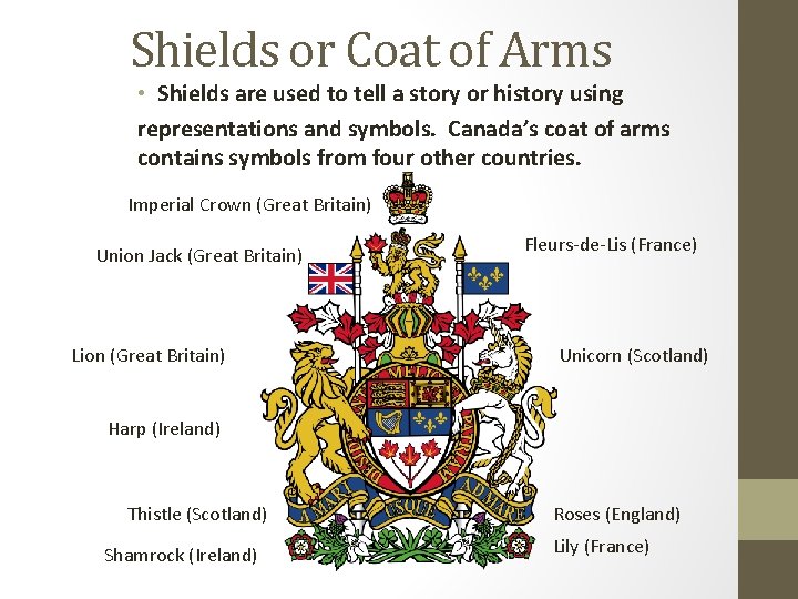 Shields or Coat of Arms • Shields are used to tell a story or