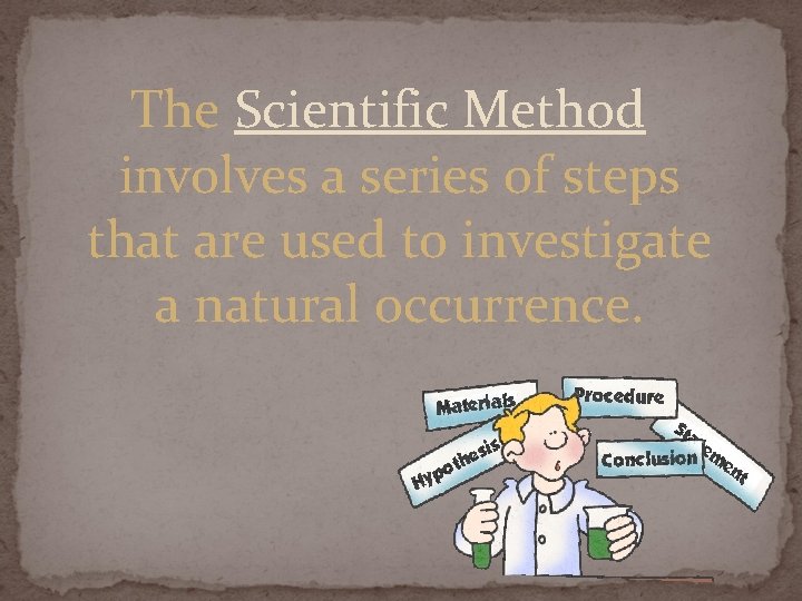 The Scientific Method involves a series of steps that are used to investigate a