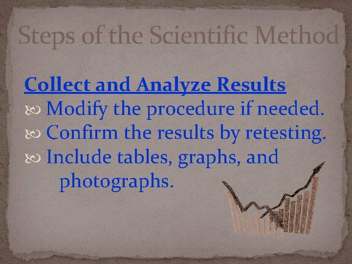 Steps of the Scientific Method Collect and Analyze Results Modify the procedure if needed.