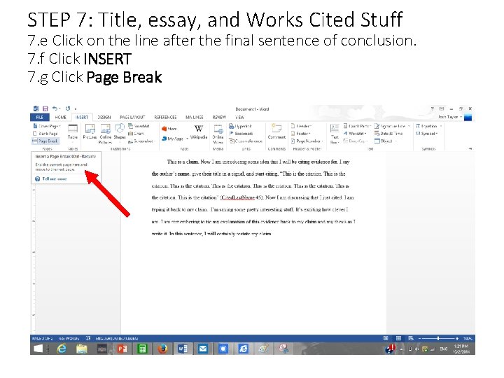 STEP 7: Title, essay, and Works Cited Stuff 7. e Click on the line STEP 7: Title, essay, and Works Cited Stuff 7. e Click on the line