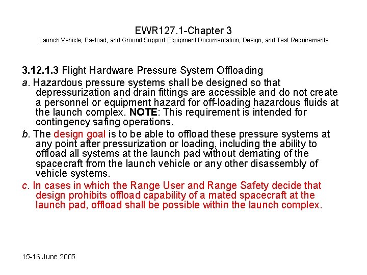 EWR 127. 1 -Chapter 3 Launch Vehicle, Payload, and Ground Support Equipment Documentation, Design,