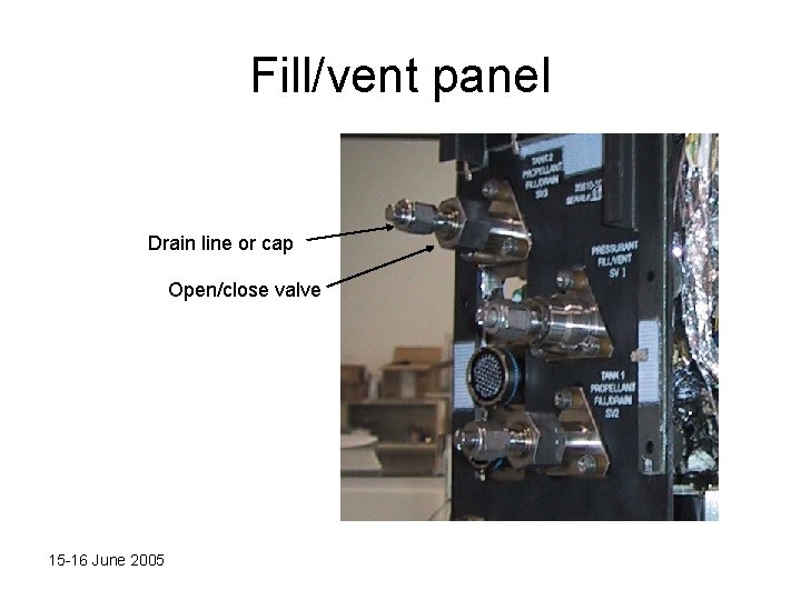 Fill/vent panel Drain line or cap Open/close valve 15 -16 June 2005 