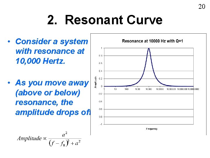 20 2. Resonant Curve • Consider a system with resonance at 10, 000 Hertz.