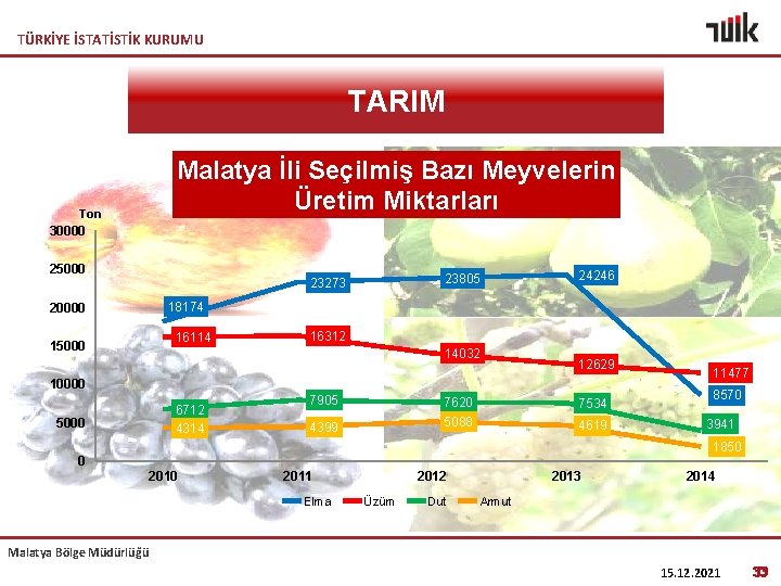 TÜRKİYE İSTATİSTİK KURUMU TARIM Ton Malatya İli Seçilmiş Bazı Meyvelerin Üretim Miktarları 30000 25000