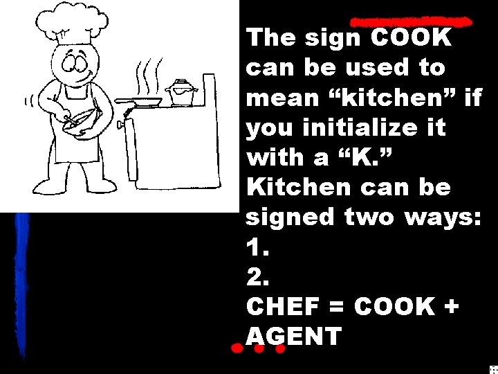 The sign COOK can be used to mean “kitchen” if you initialize it with