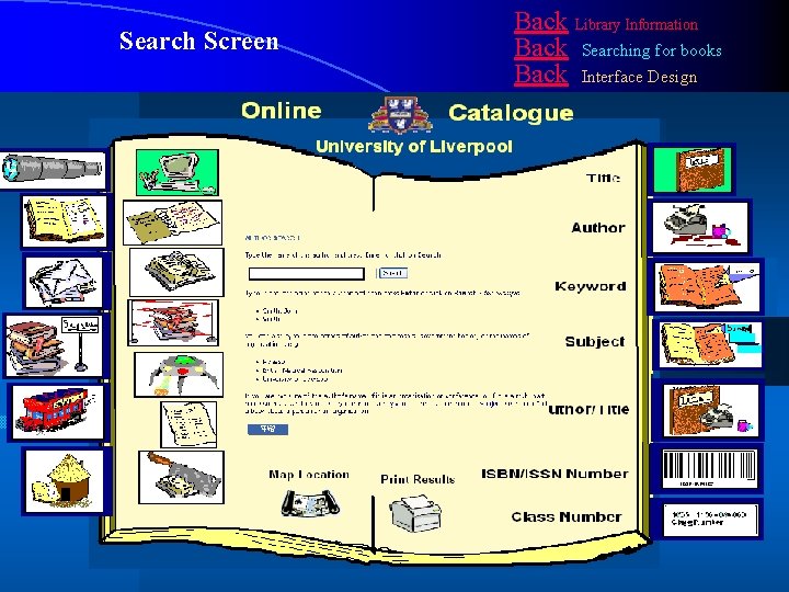 Search Screen Back Library Information Back Searching for books Back Interface Design 