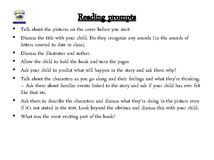 Reading prompts • Talk about the pictures on the cover before you start •