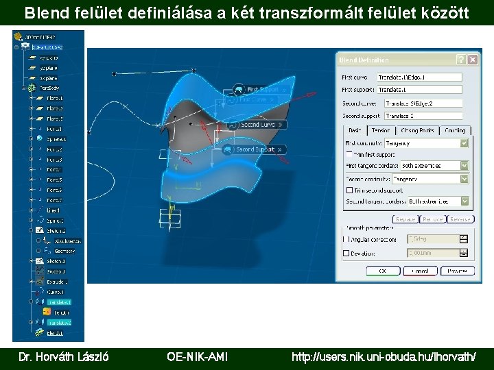 Blend felület definiálása a két transzformált felület között Dr. Horváth László OE-NIK-AMI http: //users.