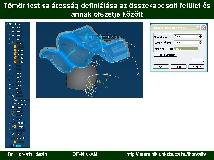 Tömör test sajátosság definiálása az összekapcsolt felület és annak ofszetje között Dr. Horváth László