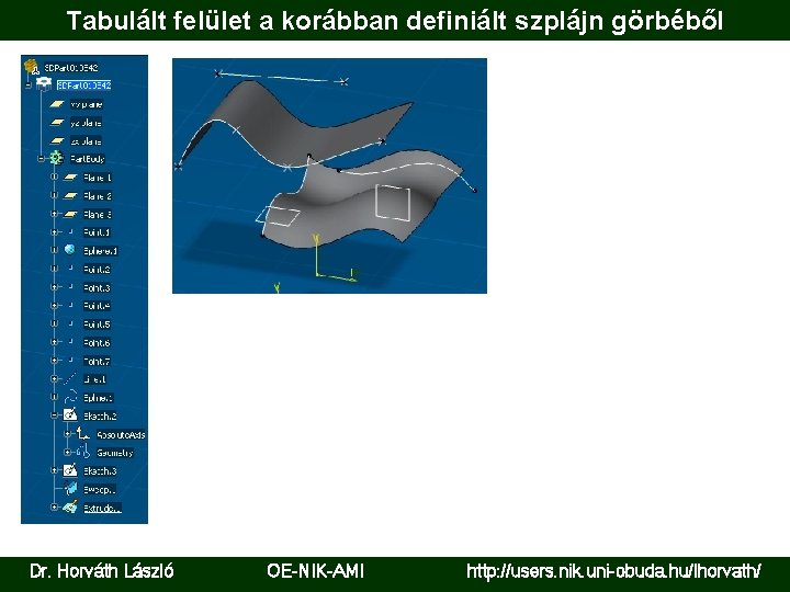 Tabulált felület a korábban definiált szplájn görbéből Dr. Horváth László OE-NIK-AMI http: //users. nik.