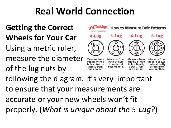 Real World Connection Getting the Correct Wheels for Your Car Using a metric ruler,