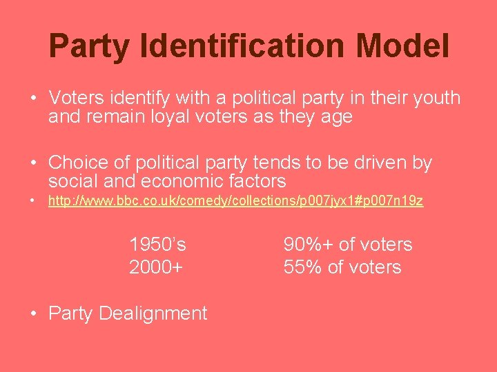 Party Identification Model • Voters identify with a political party in their youth and Party Identification Model • Voters identify with a political party in their youth and