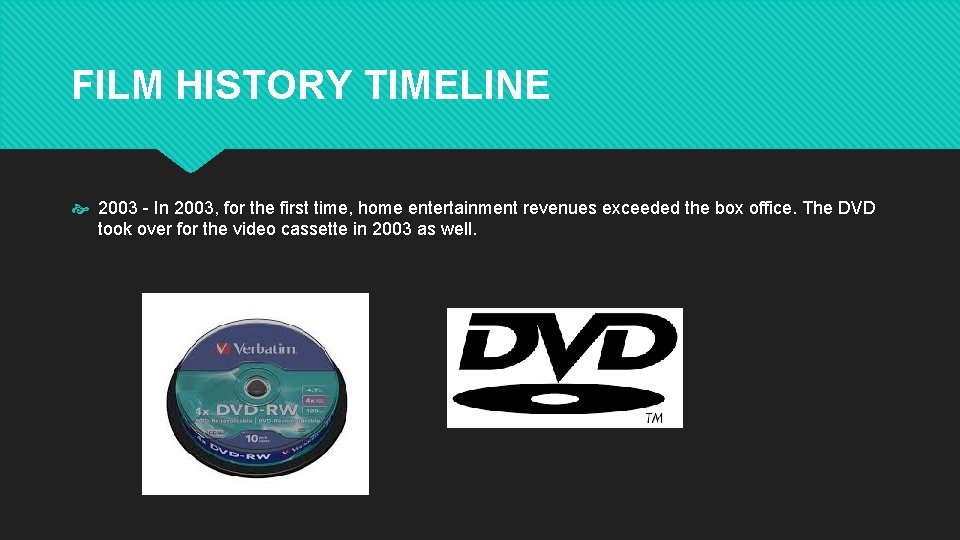 FILM HISTORY TIMELINE 2003 - In 2003, for the first time, home entertainment revenues