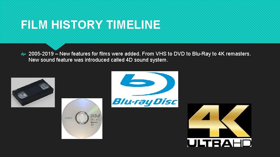 FILM HISTORY TIMELINE 2005 -2019 – New features for films were added. From VHS