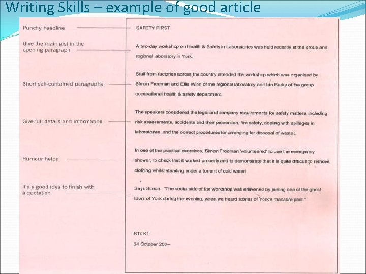 Writing Skills – example of good article 