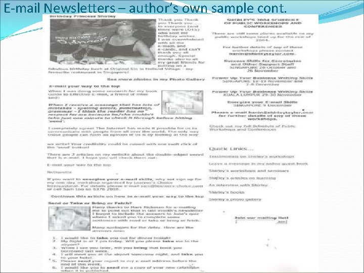 E-mail Newsletters – author’s own sample cont. 