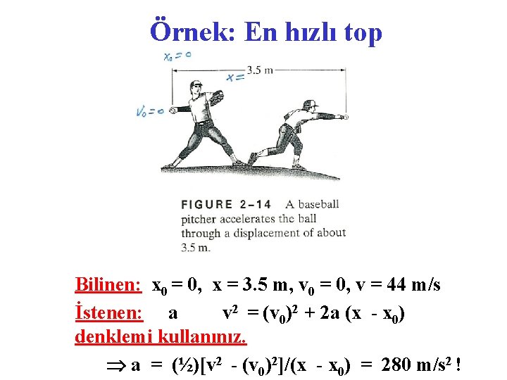 Örnek: En hızlı top Bilinen: x 0 = 0, x = 3. 5 m,