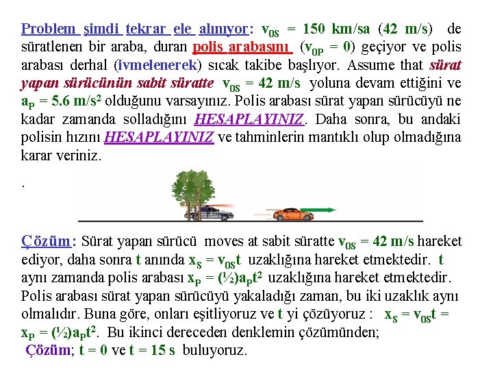 Problem şimdi tekrar ele alınıyor: v 0 S = 150 km/sa (42 m/s) de