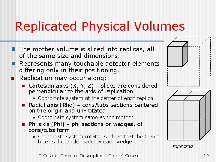 Replicated Physical Volumes n The mother volume is sliced into replicas, all of the