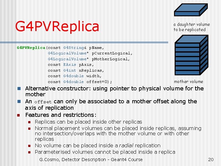 G 4 PVReplica(const G 4 String& p. Name, G 4 Logical. Volume* p. Current.