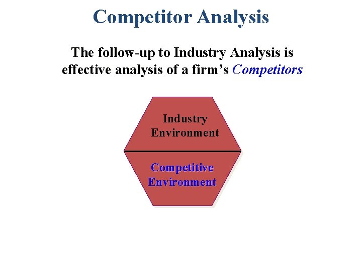 Competitor Analysis The follow-up to Industry Analysis is effective analysis of a firm’s Competitors