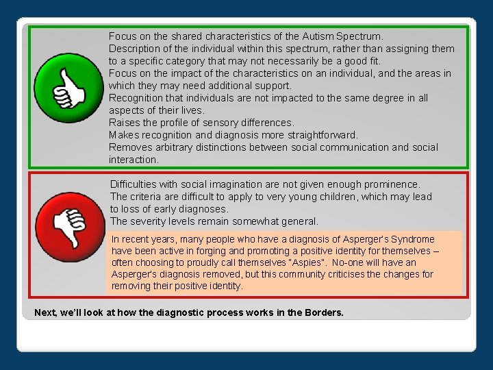 Focus on the shared characteristics of the Autism Spectrum. Description of the individual within