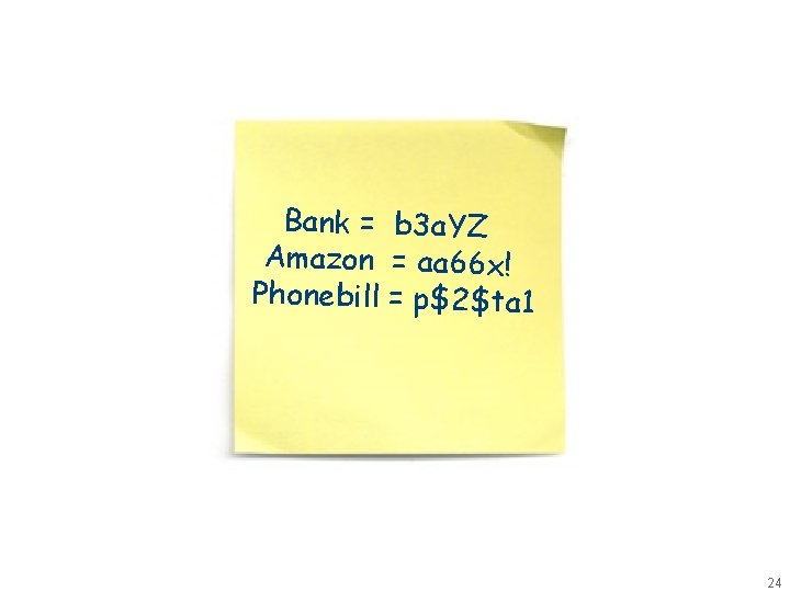 Bank = b 3 a. YZ Amazon = aa 66 x! Phonebill = p$2$ta