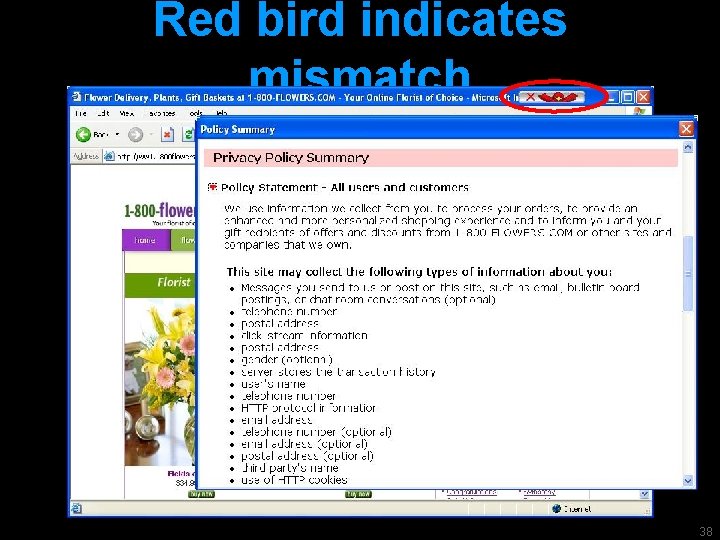 Red bird indicates mismatch 38 