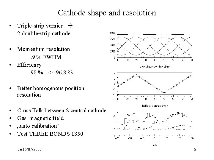 Cathode shape and resolution • Triple-strip vernier 2 double-strip cathode • Momentum resolution. 9