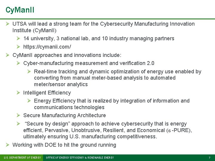 Cy. Man. II Ø UTSA will lead a strong team for the Cybersecurity Manufacturing