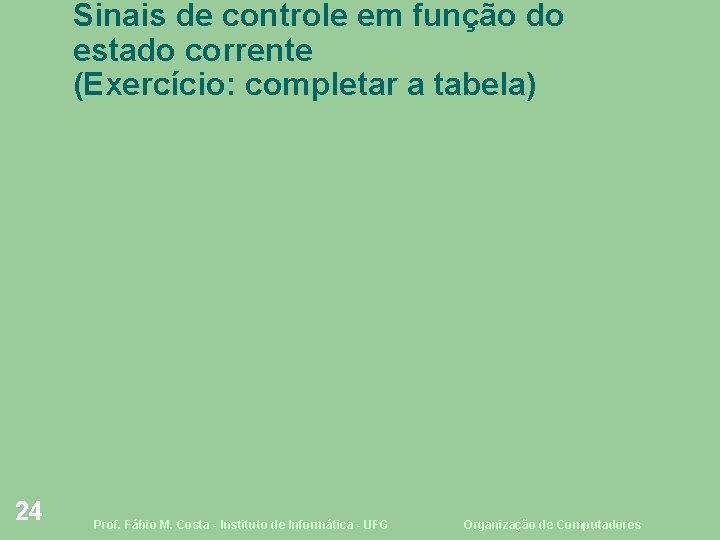 Sinais de controle em função do estado corrente (Exercício: completar a tabela) 24 Prof.