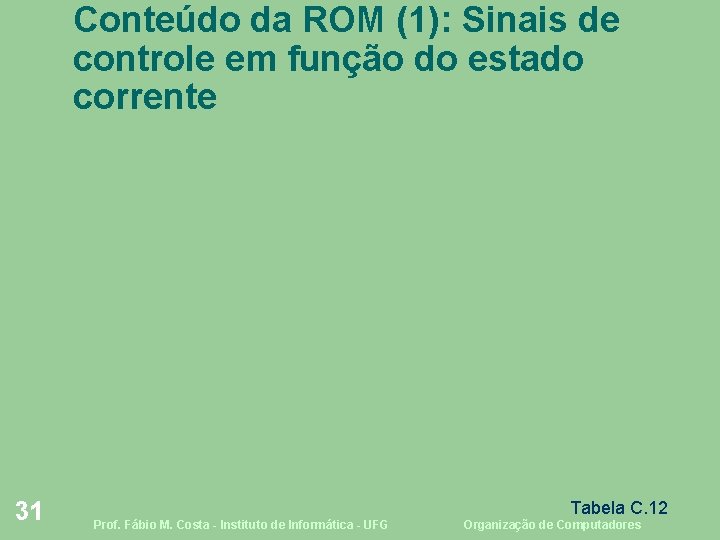 Conteúdo da ROM (1): Sinais de controle em função do estado corrente 31 Tabela