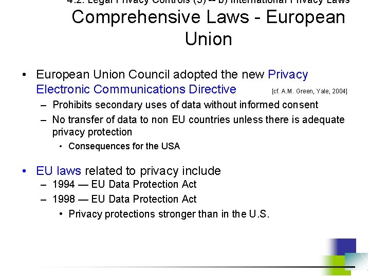 4. 2. Legal Privacy Controls (5) -- b) International Privacy Laws Comprehensive Laws -