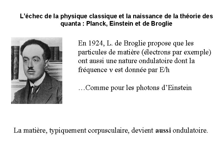 L’échec de la physique classique et la naissance de la théorie des quanta :