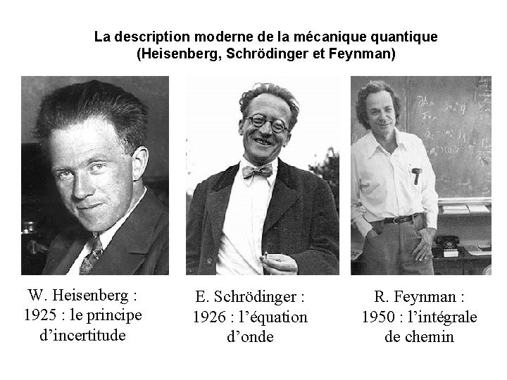 La description moderne de la mécanique quantique (Heisenberg, Schrödinger et Feynman) W. Heisenberg :