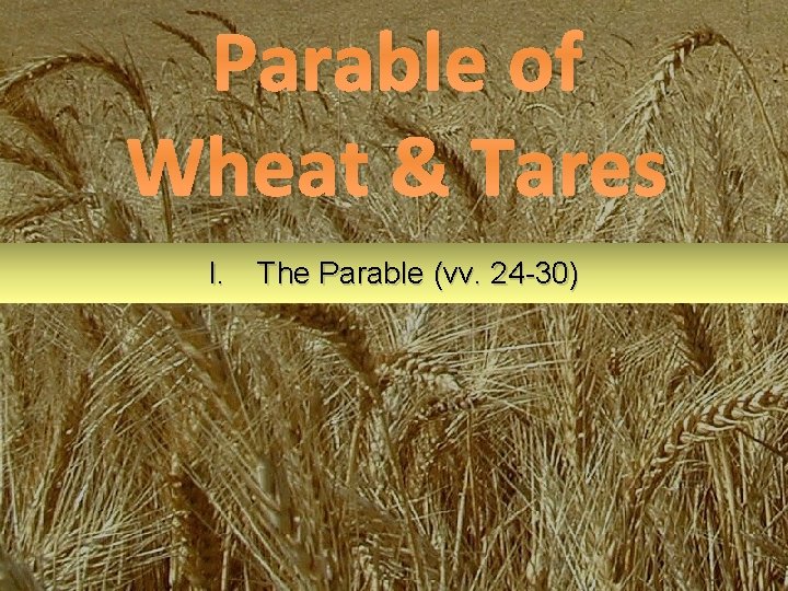 Parable of Wheat & Tares I. The Parable (vv. 24 -30) 