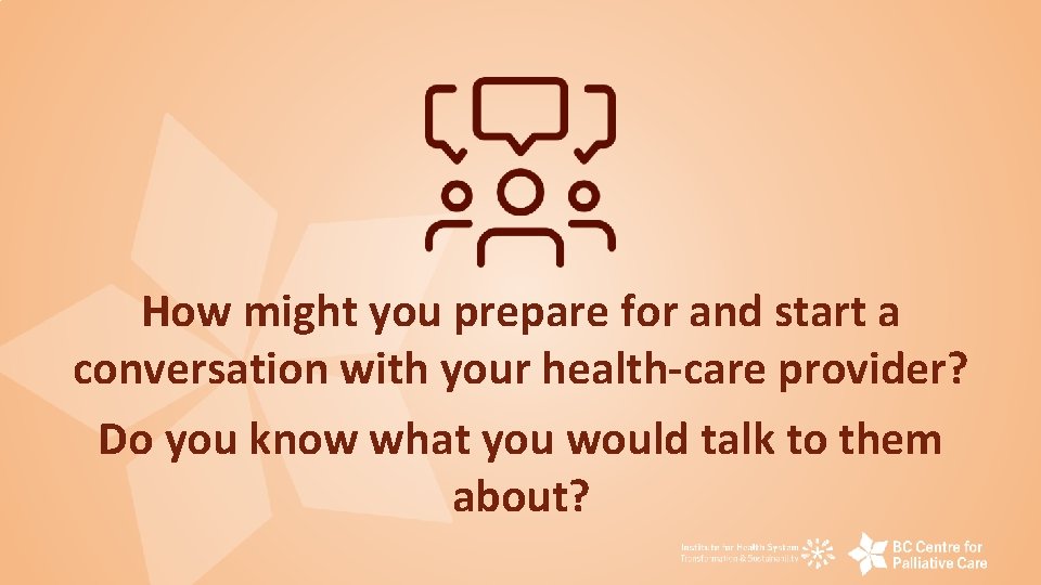 How might you prepare for and start a conversation with your health-care provider? Do