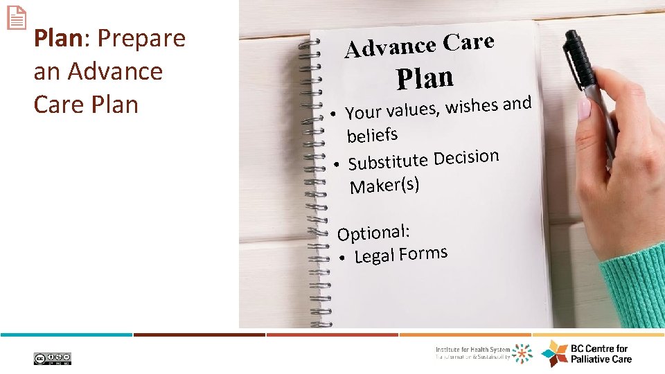 Plan: Prepare an Advance Care Plan nd a s e h is w ,