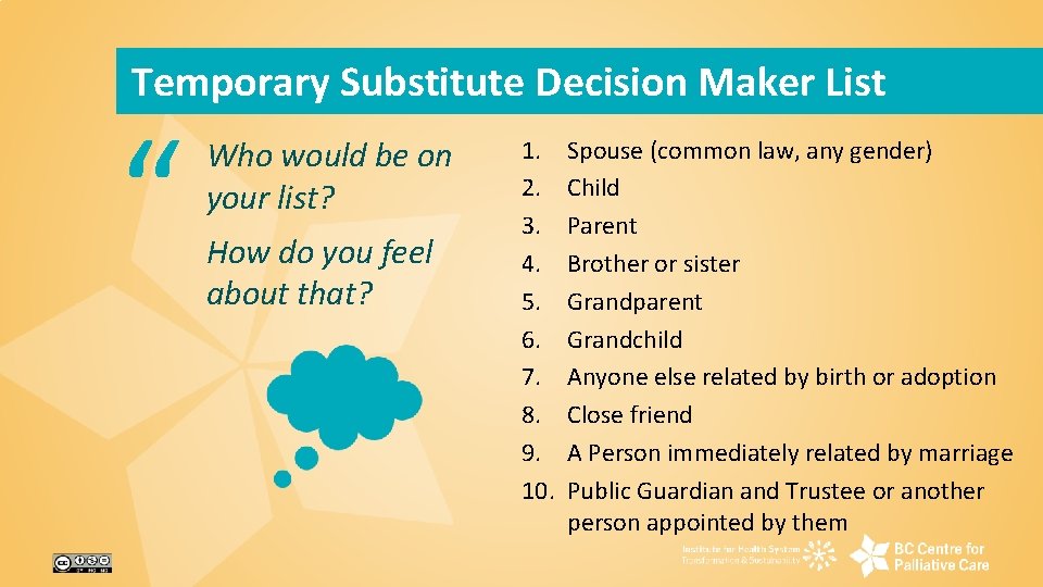 Temporary Substitute Decision Maker List “ Who would be on your list? How do