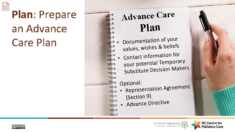 Plan: Prepare an Advance Care Plan our y f o n io t a