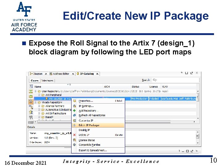 Edit/Create New IP Package n Expose the Roll Signal to the Artix 7 (design_1)